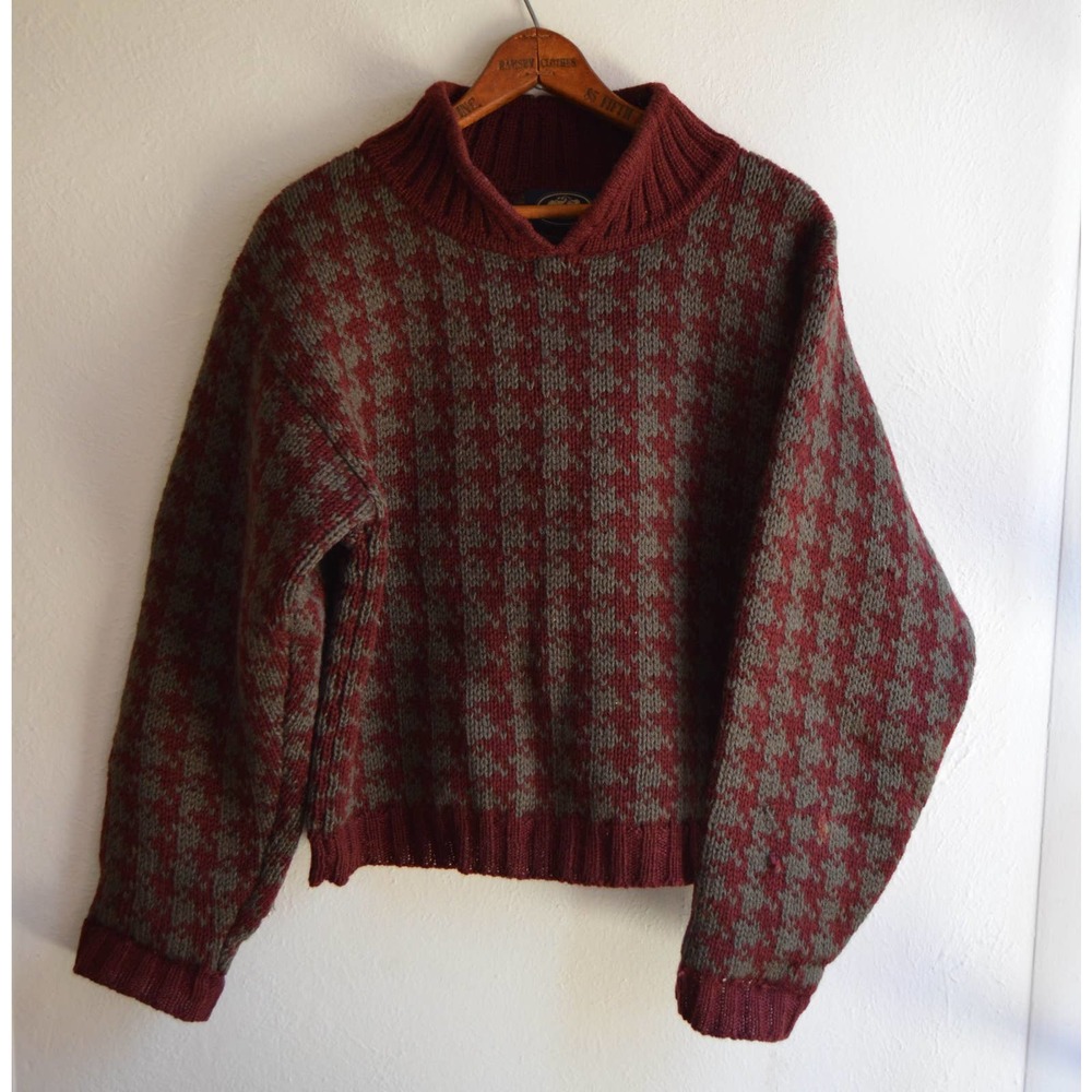 Vintage Red and Gray Houndstooth Sweater